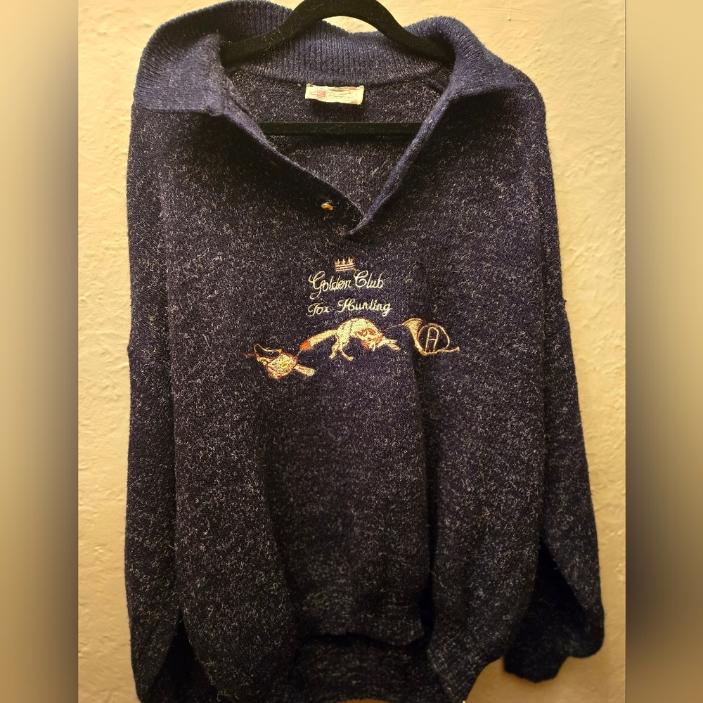 Vintage 90s Oversized Fox Hunting Graphic Knit Sweater